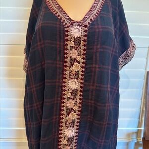 Like New Johnny Was Embroidered Plaid Top Large